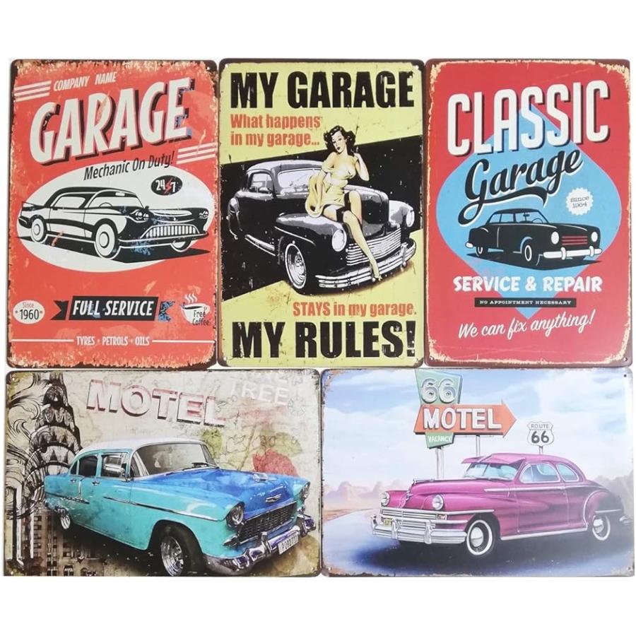 ブリキ メタル プレート サイン 5枚セット アンティーク アメリカン ダイナー レトロ インテリア 雑貨 ガレージ 看板 車 ホリック Paypayモール店 通販 Paypayモール