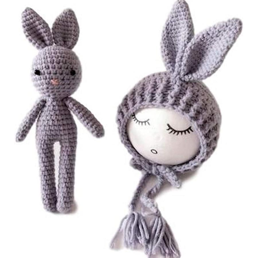 赤ちゃん 撮影 小道具 ニューボーンフォト 月齢 誕生日 かわいい ニット帽 ぬいぐるみ 小物 グレー うさぎ 3 Months ホリック Paypayモール店 通販 Paypayモール