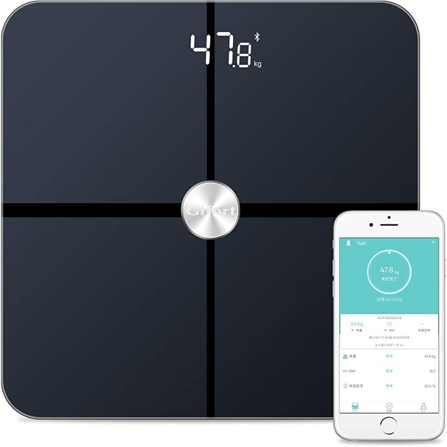 体重計 体組成計 新品 スマホ連動 数量限定アウトレット最安価格 高精度iPhone Androidアプリで管理 ブラック 強化ガラス採用 体重など多項指標 ITO技術