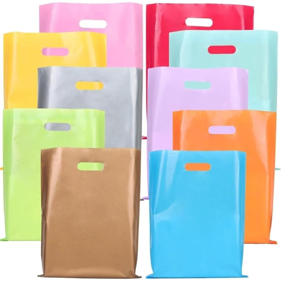 カラフル ビニール袋 ショップバッグ ギフトバッグ 小判抜き 手提げ 25cmx35cm 10色 A(10色 100枚セット A) の商品画像