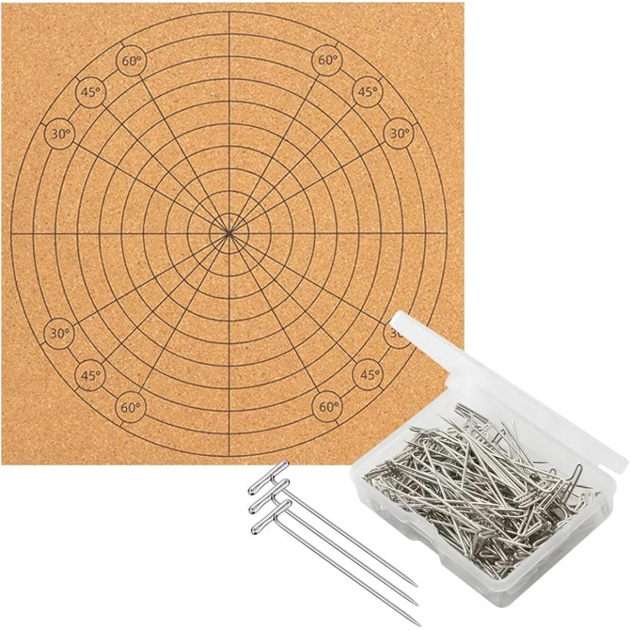 マクラメ編み コルクボード T字ピン 50本入 裁縫道具 (ナチュラル、シルバー)