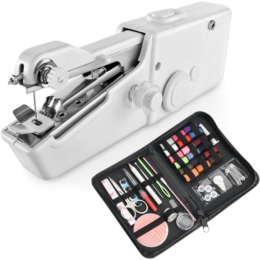ハンディミシン 電動ミニミシン プロの手縫い機 ミニミシンソーイングセット ミニ電動ミシン ハンドミシン 手持ちミシン(ホワイト) の商品画像