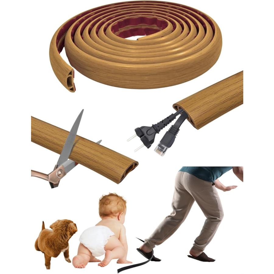 配線カバー 配線隠し ケーブル コード モール 床 木目 ペット 子供 いたずら対策 ハサミで切れる 3mx30cmx10mm(オーク) の商品画像