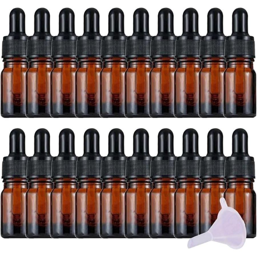 アロマオイル 遮光瓶 スポイト付き ガラス製 アロマボトル 精油瓶 保存 漏斗付き (ブラウン,  5ml x 20個)（Yahoo!・スピード発送 ホリック）