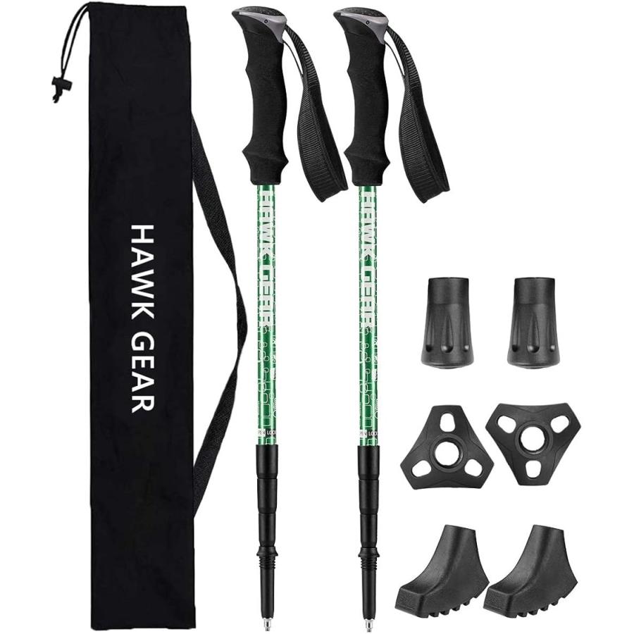 HAWK GEAR ホークギア 登山ストック トレッキングポール 軽量 2本セット(Newメタルグリーン, ワンサイズ