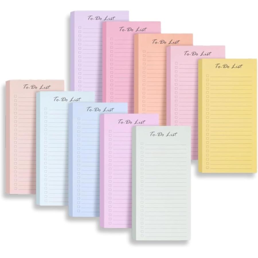 TODOリスト 付箋 50枚 大きめ 強粘着 タスク管理 メモ帳 シンプル 可愛い 文房具 時間管理 罫線入り(ランダム 10個セット) の商品画像