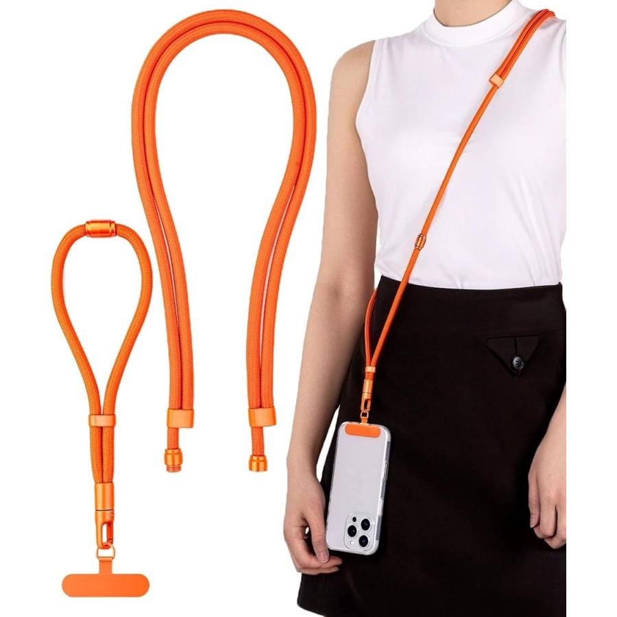 1本3役 手首/首掛け/斜め掛け 3WAY スマホストラップ ショルダーストラップ ネックストラップ ハンドストラップ (オレンジ)