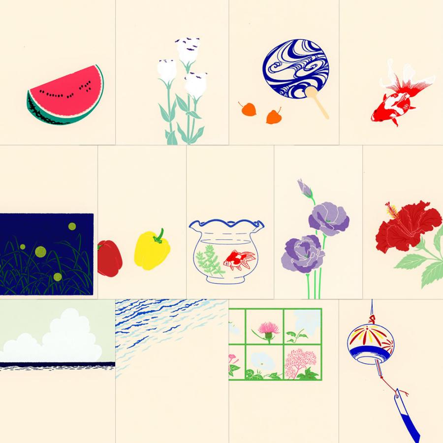 鳩居堂 夏のハガキ 13枚セット Kyu 54 入道雲 スイカ ウチワ ハイビスカス 風鈴 渚 夏の花 パプリカ トルコ桔梗 金魚 蛍 シルクスクリーン印刷 き Kyu 54 堀萬昭堂 ヤフー店 通販 Yahoo ショッピング