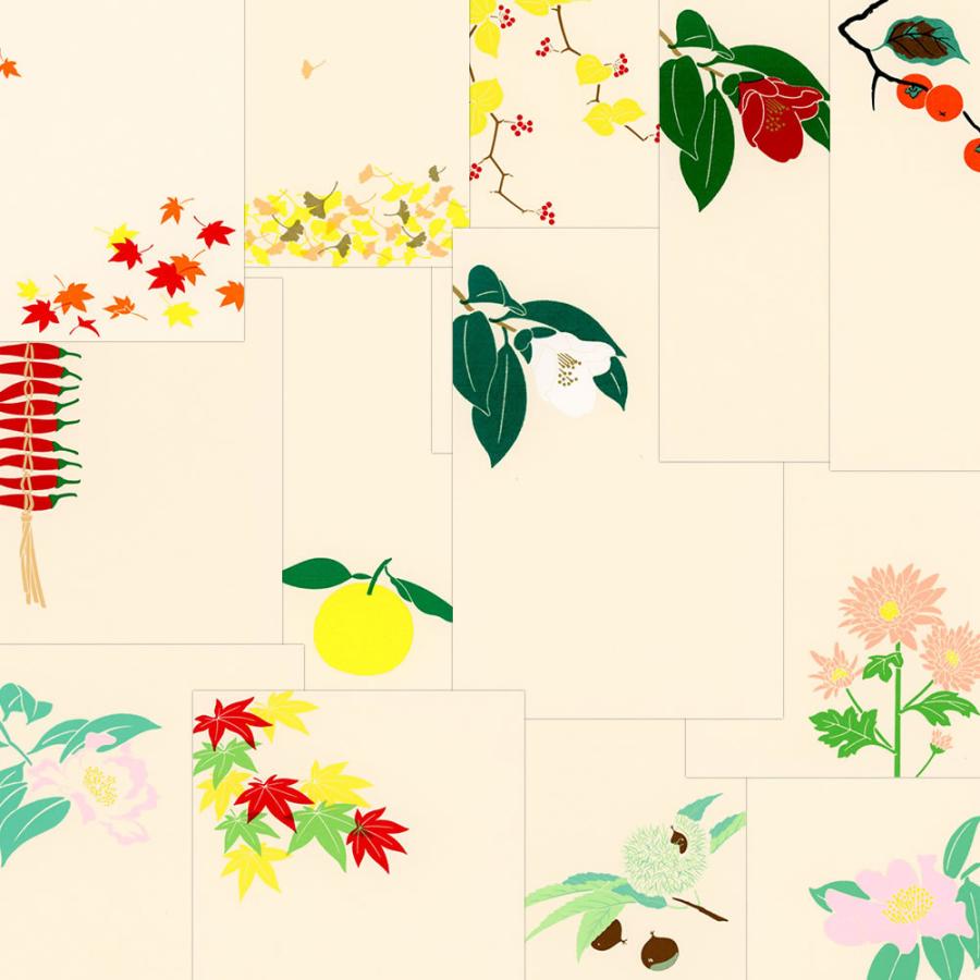 鳩居堂 秋から冬のハガキ 13枚セット Kyu 62 山帰来 山茶花 もみじ 侘助 柿 スプレーマム とうがらし いちょう くり ゆず シルクスクリーン印刷 き Kyu 62 堀萬昭堂 ヤフー店 通販 Yahoo ショッピング