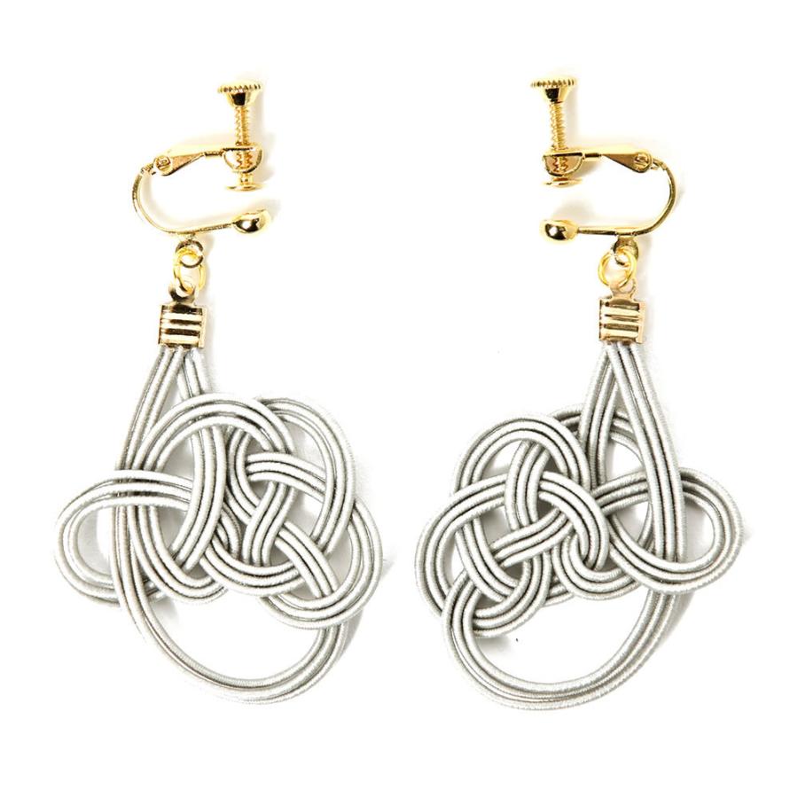 水引 Mizuhiki 淡路変形イヤリング 錫色 5864-1 化粧箱入り 天一堂