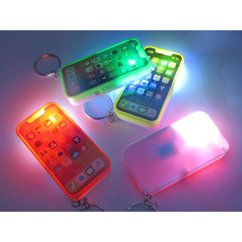 光るおもちゃ ピカピカミニスマートフォンライトキーホルダー(24個入