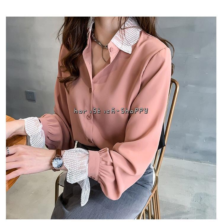 ブラウス シャツ レディース トップス オシャレ レース 長袖 シフォン 