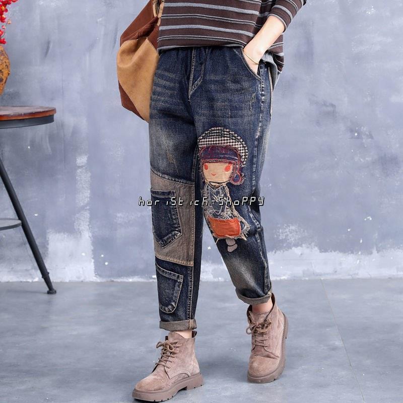 デニムパンツ レディース ワイドパンツ 森ガール風 ウエストゴム デニムパンツ レディース ワイドパンツ 森ガール風 ウエストゴム
