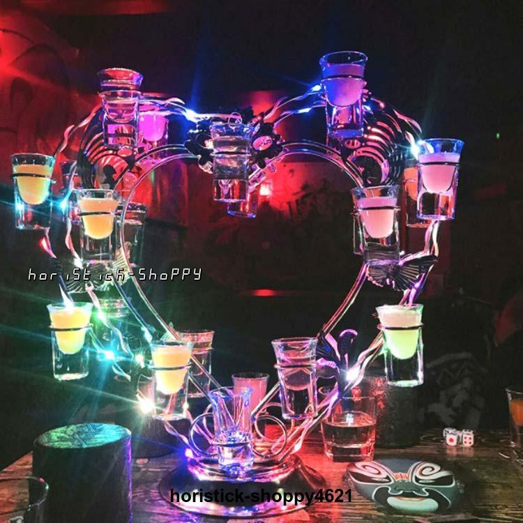 グラス24個付】LED酒グラス棚 テキーラ観覧車 ハート型 USB充電 グラス24個付】LED酒グラス棚 テキーラ観覧車 ハート型 USB充電