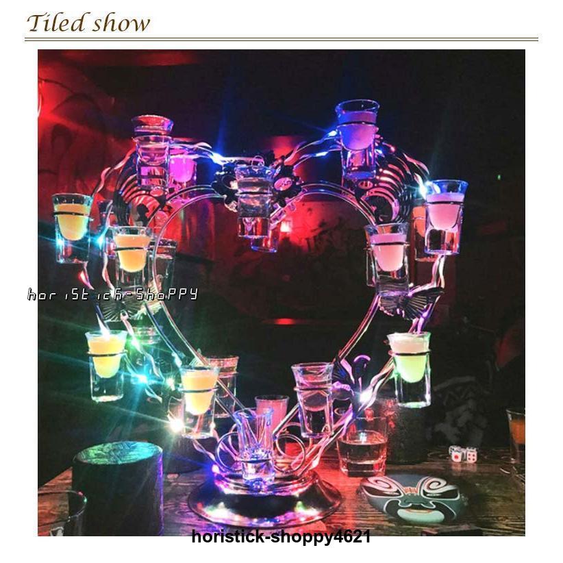 グラス24個付】LED酒グラス棚 テキーラ観覧車 ハート型 USB充電 グラス24個付】LED酒グラス棚 テキーラ観覧車 ハート型 USB充電