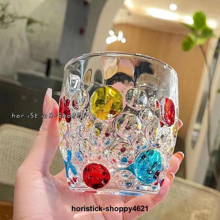 コップ 350ml ガラス 水玉柄 2個セット 虹色 カラフル ドット柄 コップ 350ml ガラス 水玉柄 2個セット 虹色 カラフル ドット柄