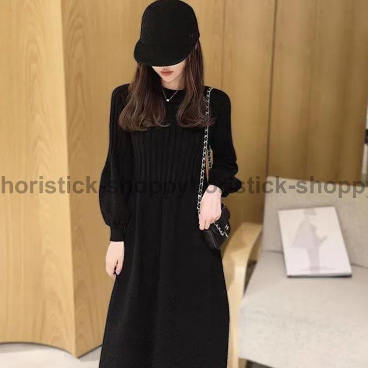 パフスリーブ ニットワンピース ミモレ丈 ボリューム袖 クール パフスリーブ ニットワンピース ミモレ丈 ボリューム袖 クール