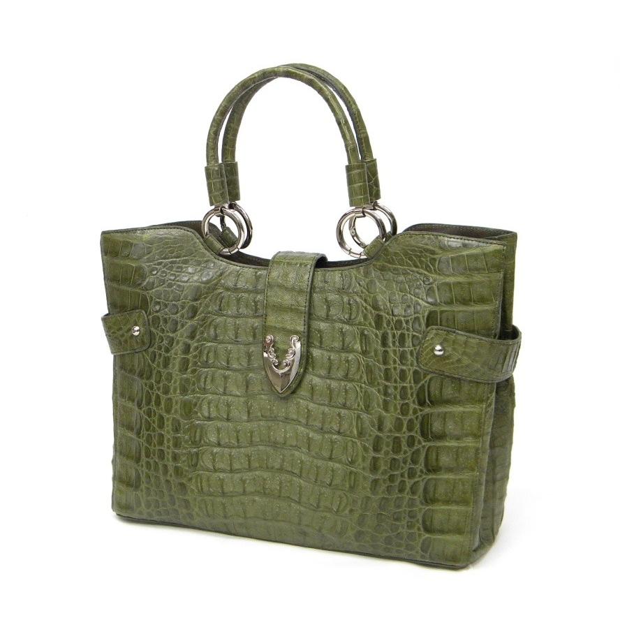 クロコダイル　トートバック　オリーブグリーン　【中古】(17939)(17939) クロコダイル トートバック オリーブグリーン 【中古】(17939)(17939