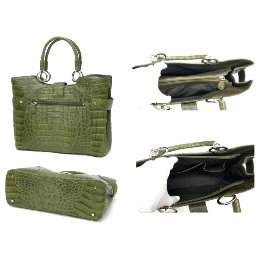 クロコダイル トートバック オリーブグリーン 【中古】(17939)(17939