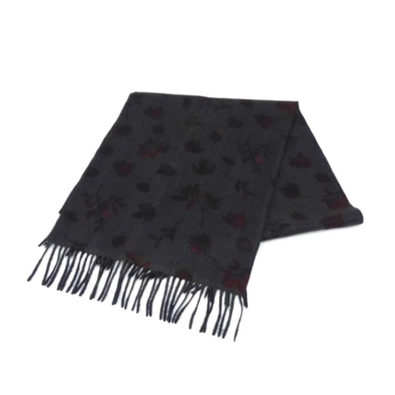 銀座 ＴＡＹＡ マフラー チャコールグレー×黒 カシミヤ フィッシュボーン 花柄 【中古】(23383) 銀座 TAYA マフラー チャコールグレー×黒 カシミヤ フィッシュ