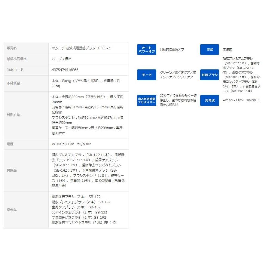 オムロン omron 音波式電動歯ブラシ HT-B324-BK ブラック(48175)楽天