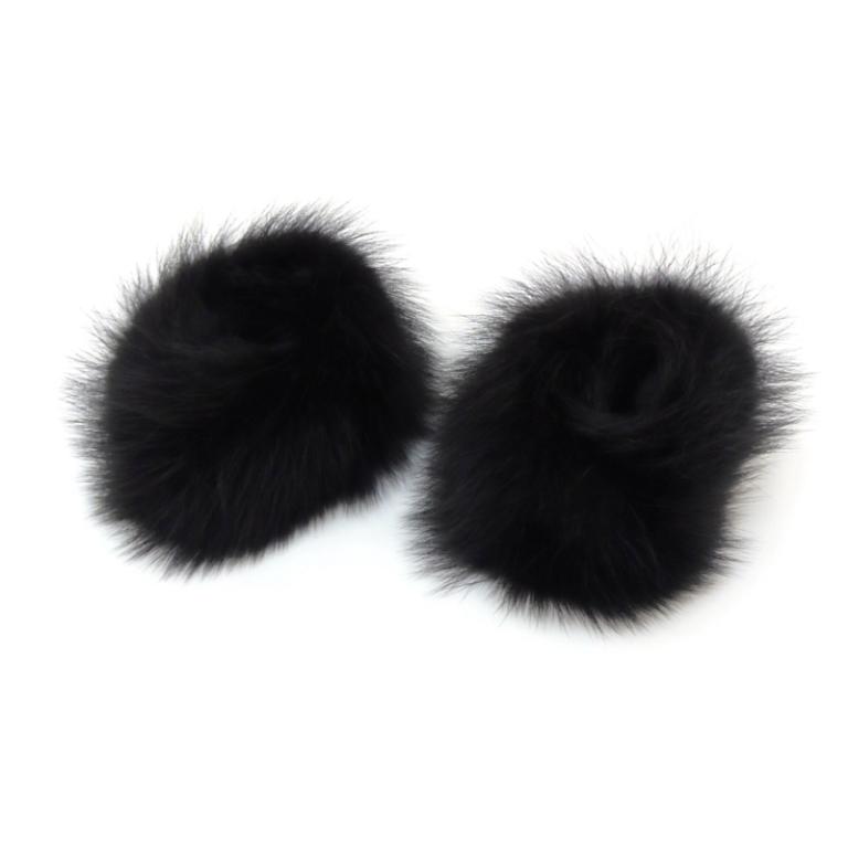 HERMES（エルメス） 手首ファー アームウォーマー 黒 ミンク×シルク