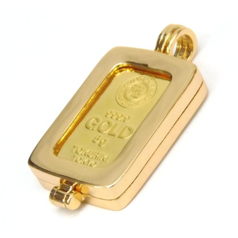 スーパーセール】 純金 インゴット ペンダントトップ ingot(51907) 5g K24 徳力本店 ゴールドバー 24金 枠脱着可能  メンズアクセサリー