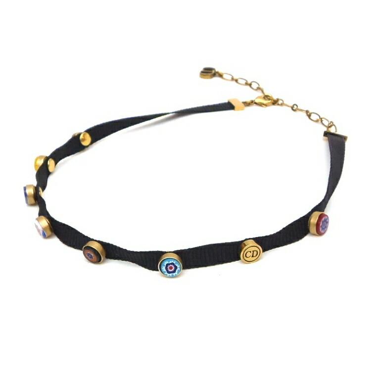 Christian Dior リボンチョーカー 黒・ゴールド・マルチ 【中古 