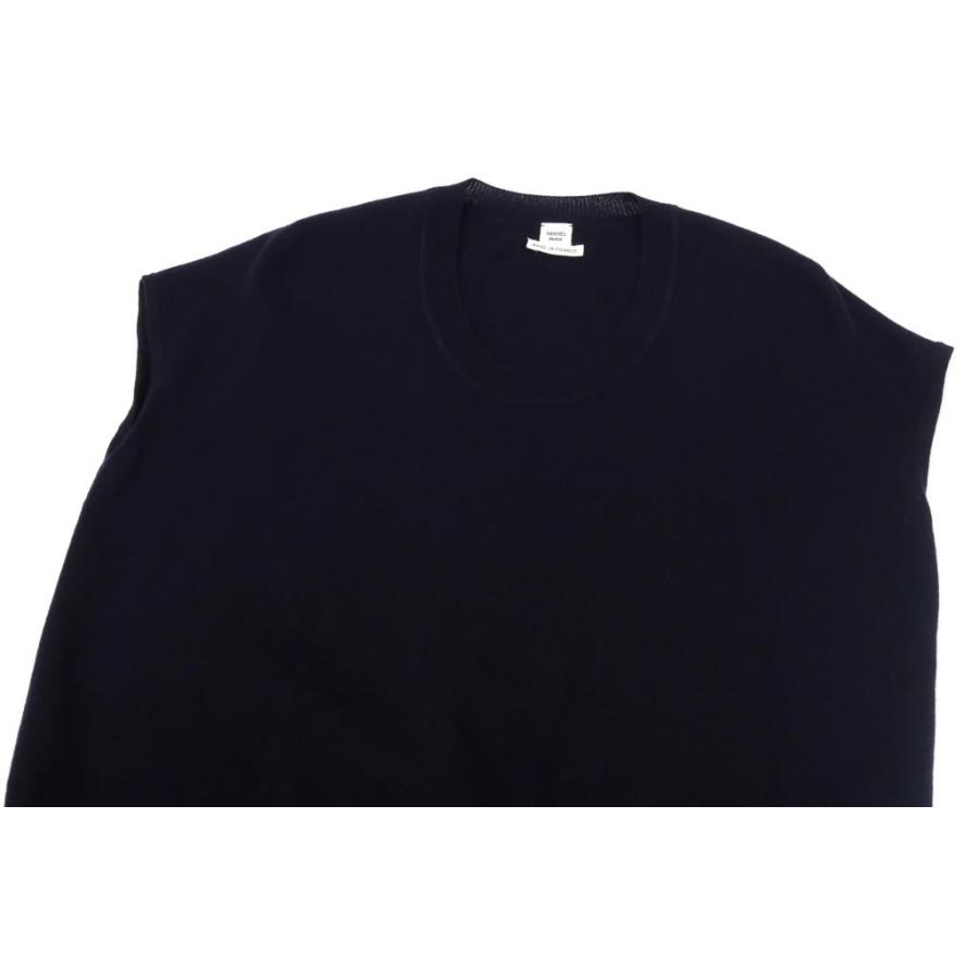 HERMES エルメス 切替ノースリーブニットワンピース 黒×ブルー  