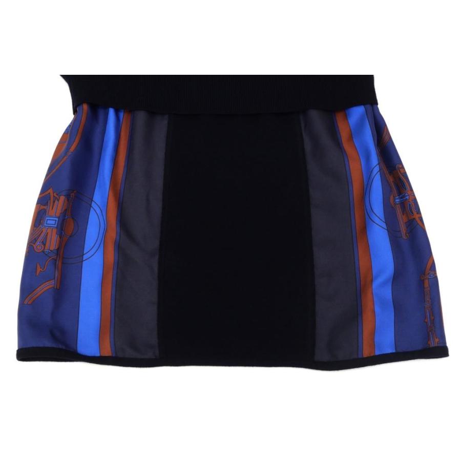 エルメス HERMES 切替ノースリーブニットワンピース 黒×ブルー カシミヤ・コットン×シルク(57161)の画像