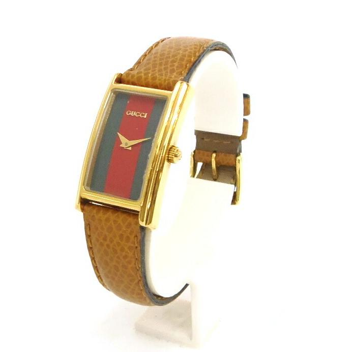 GUCCI グッチ 腕時計 スクエア盤 茶革ベルト 2600L レッド GUCCI グッチ 腕時計 スクエア盤 茶革ベルト 2600L レッド