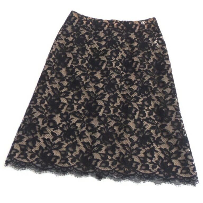 美品 シャネル 黒 36サイズ フリル タイトスカート ひざ丈 ココマーク