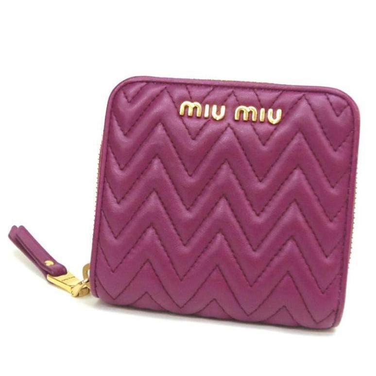 miumiu 二つ折り財布 翔 ラウンドファスナー ピンクパープル 【中古 