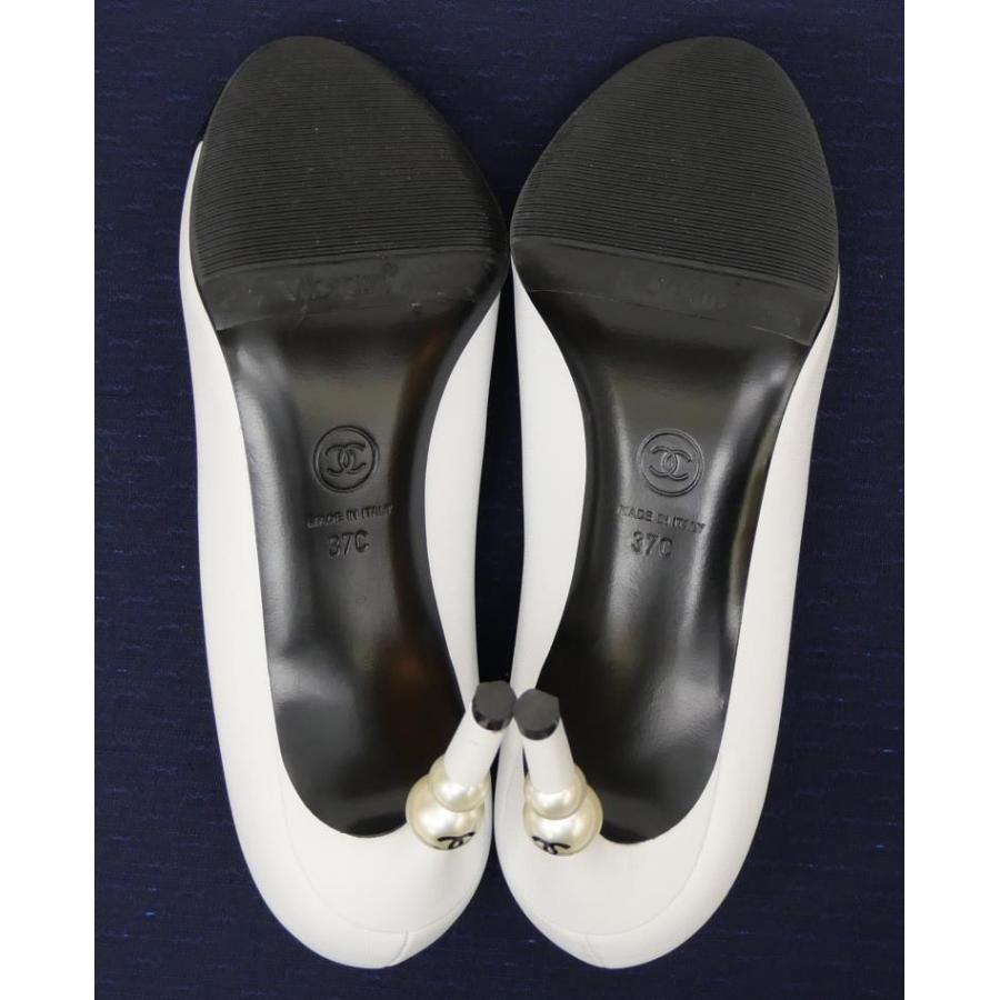 シャネル CHANEL パールヒール パンプス バイカラー 白×黒 37 【中古 