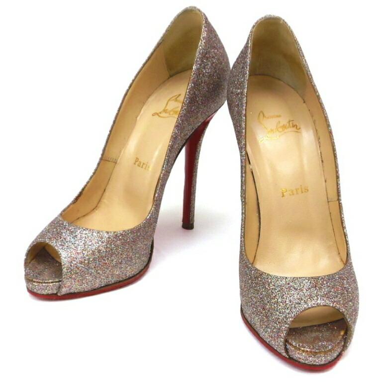 クリスチャン ルブタン Christian Louboutin ヒールパンプス グリッター オープントゥ シルバーマルチ 37 【中古】(58892)  :58892:堀田商事質店 Yahoo!店 - 通販 - Yahoo!ショッピング