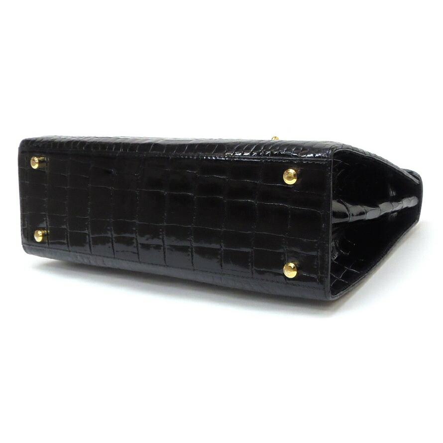 ハンドバッグ クロコダイル シャイン JRA 黒 【中古】(60431) : 堀田