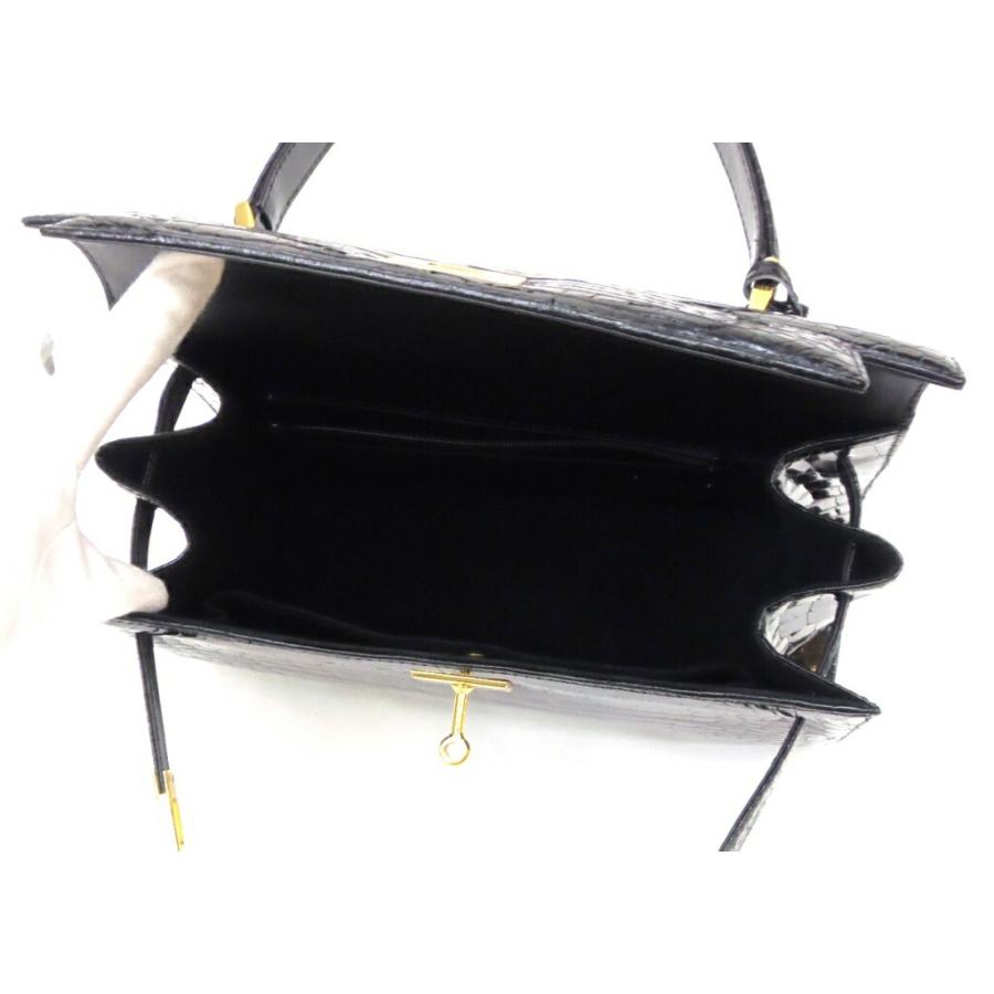 ハンドバッグ クロコダイル シャイン JRA 黒 【中古】(60431) : 堀田