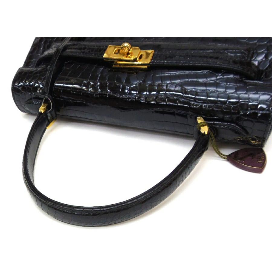 ハンドバッグ クロコダイル シャイン JRA 黒 【中古】(60431) : 堀田