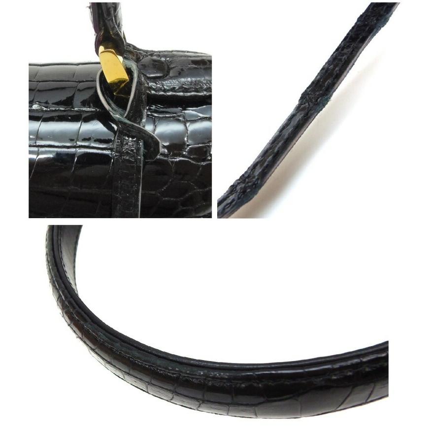 ハンドバッグ クロコダイル シャイン JRA 黒 【中古】(60431) : 堀田