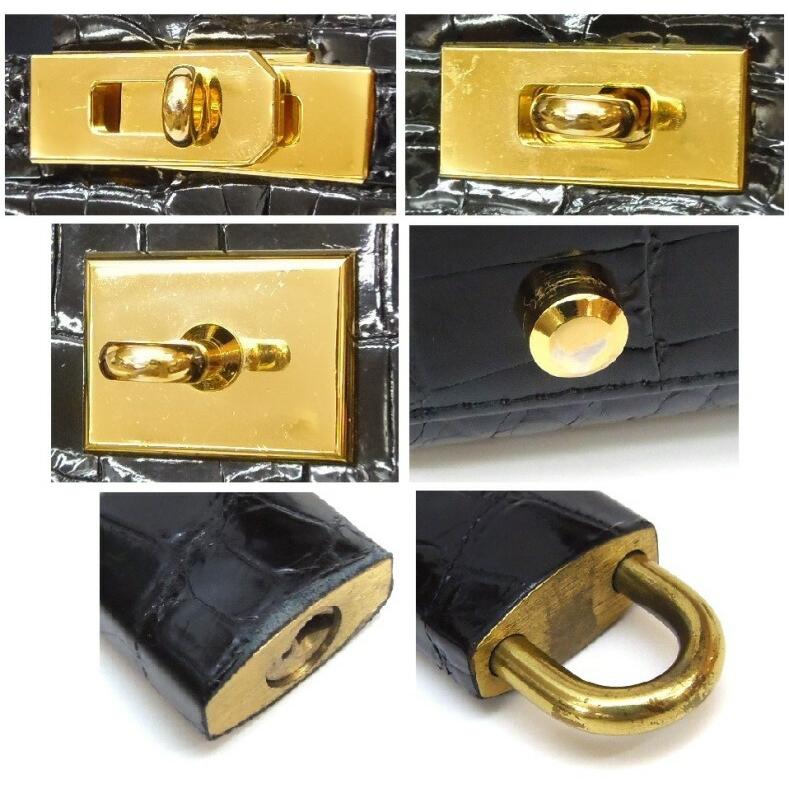 ハンドバッグ クロコダイル シャイン JRA 黒 【中古】(60431) : 堀田