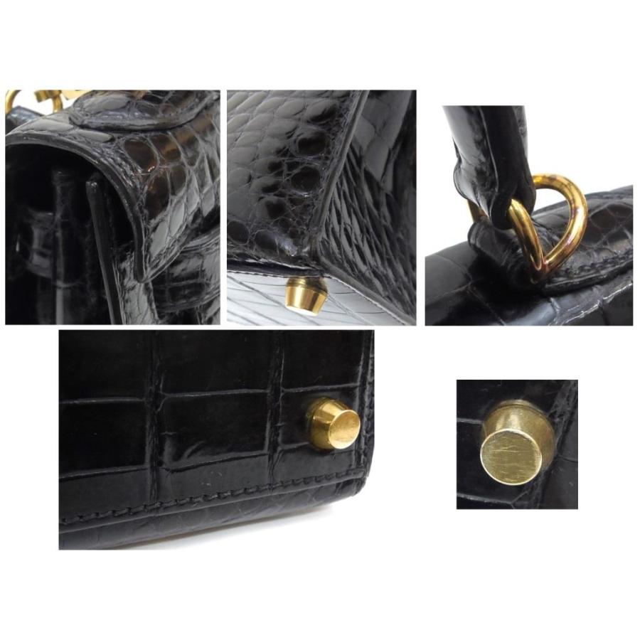 エルメス HERMES ハンドバッグ ケリー28 外縫い G金具 □G刻印 黒 クロコダイル アリゲーター 【中古】(61298) HERMES（エルメス） ハンドバッグ ケリー28 外縫い G金具 □G刻印 黒