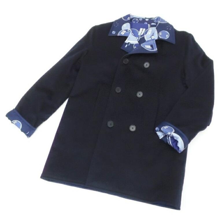 HERMES（エルメス） リバーシブル Pコート ネイビー シルク×ウール