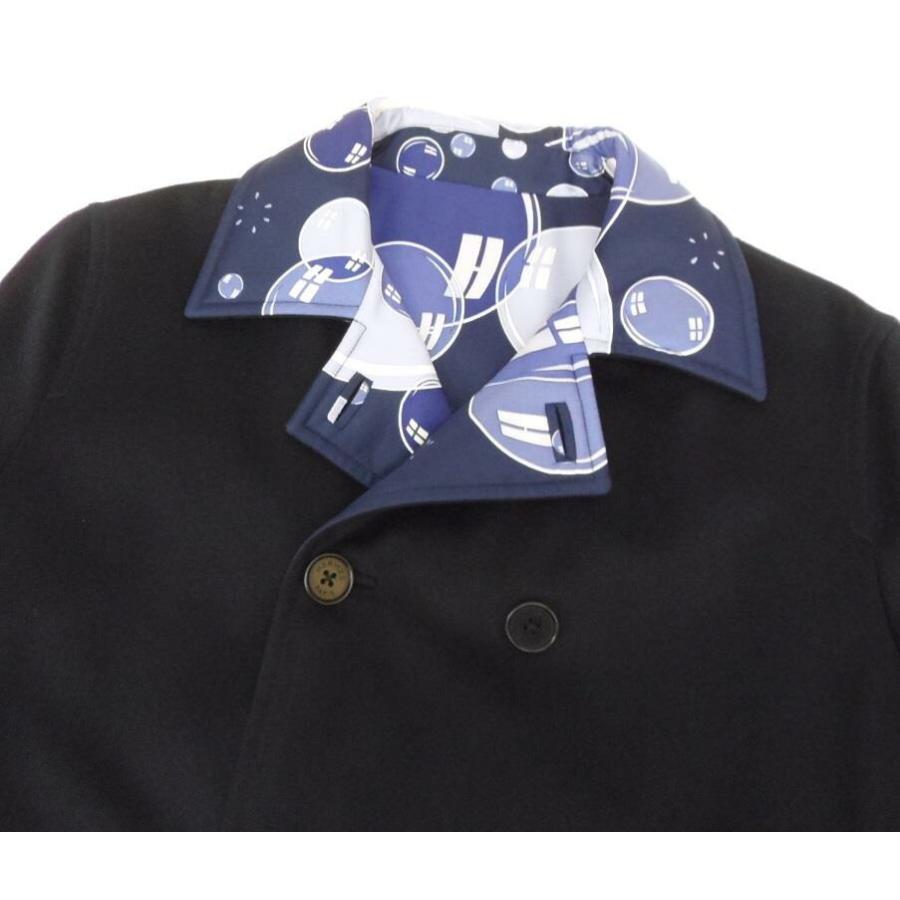 HERMES（エルメス） リバーシブル Pコート ネイビー シルク×ウール