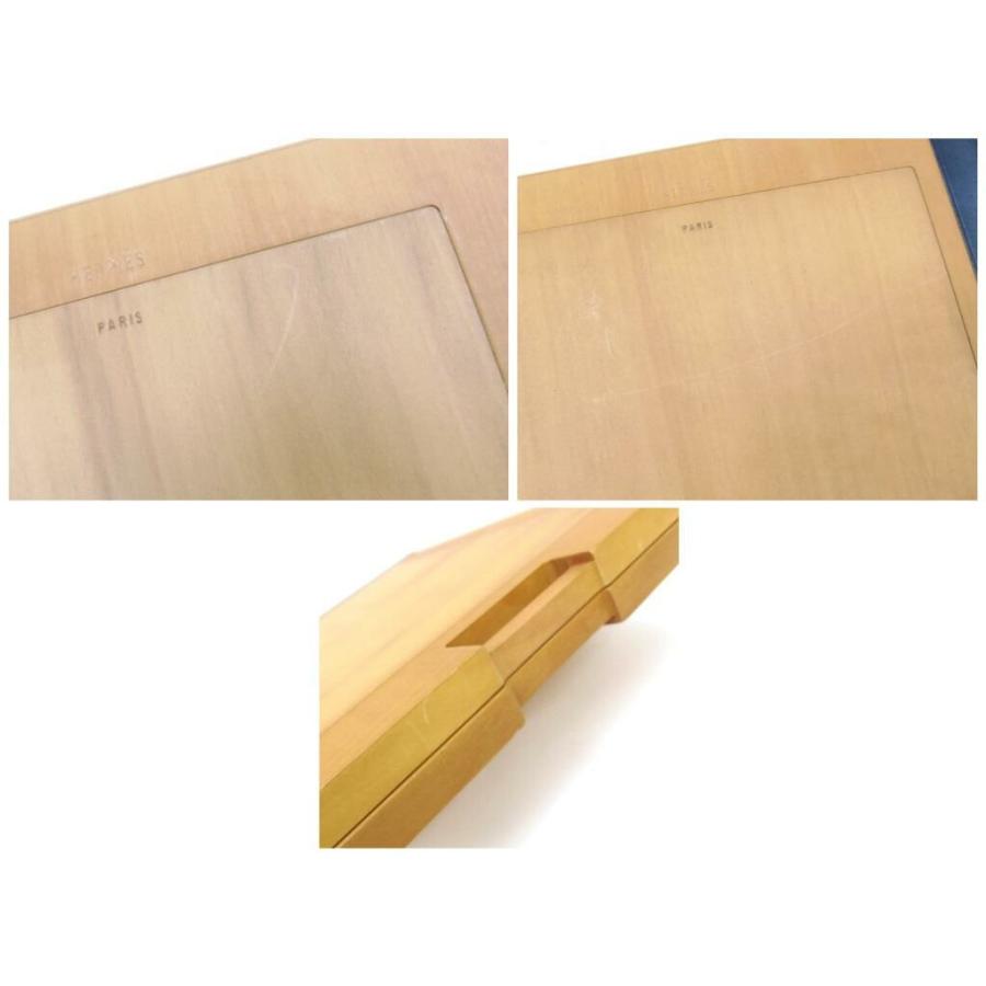 HERMES フォトフレーム 写真立て ナチュラル×黒 ウッド×レザー 【中古