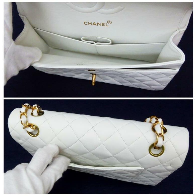 CHANEL チェーンショルダーバッグ マトラッセWフラップ G金具 白 CHANEL チェーンショルダーバッグ マトラッセWフラップ G金具 白