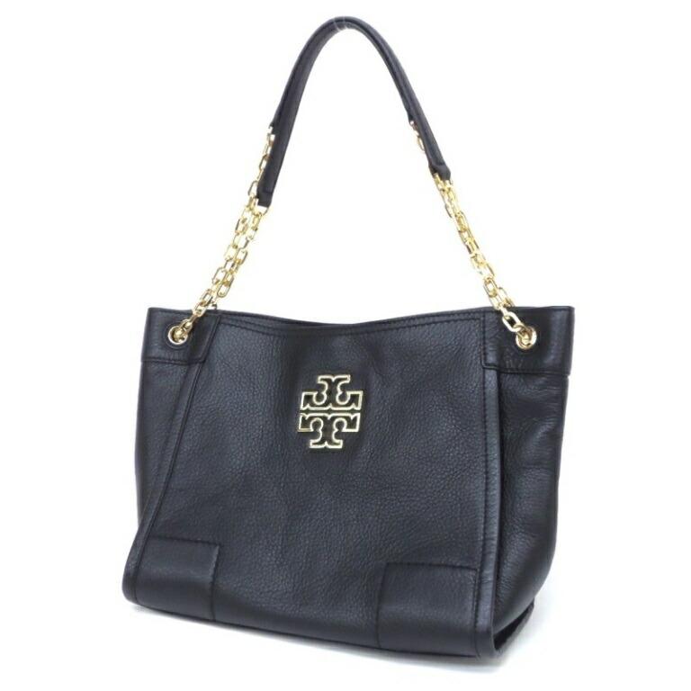 TORY BURCH ﾄｰﾄﾊﾞｯｸﾞ ﾁｪｰﾝｼｮﾙﾀﾞｰ 黒 ｶｰﾌﾚｻﾞｰ 【中古】(62422) TORY BURCH（トリーバーチ） トートバッグ チェーンショルダー 黒