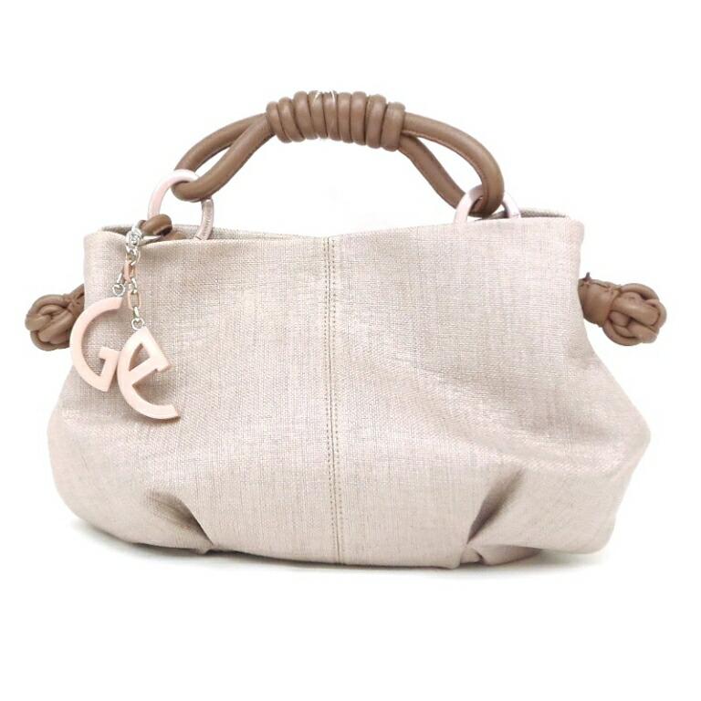 GIORGIO ARMANI ハンドバッグ レザーハンドル ロゴチャーム ピンクベージュ系 【中古】(62450) GIORGIO ARMANI ハンドバッグ レザーハンドル ロゴチャーム ピンク