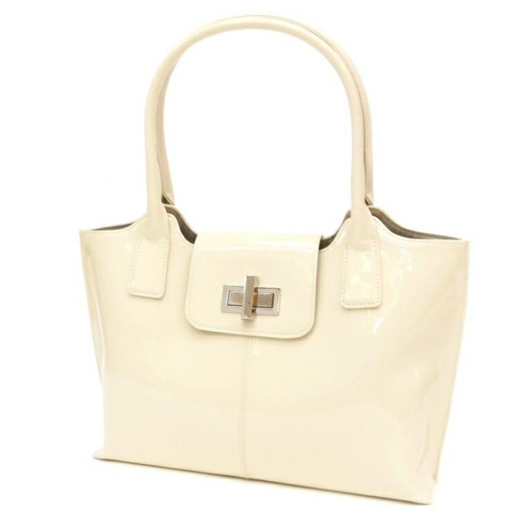 濱野皮革工藝 HAMANO エナメルトートバッグ アイボリー 【中古】(62645) 濱野皮革工藝 HAMANO エナメルトートバッグ アイボリー 【中古】(62645