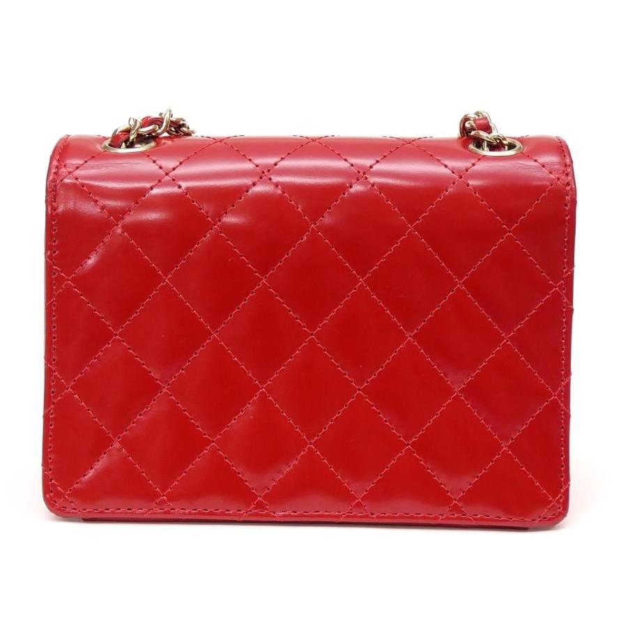 CHANEL ミニマトラッセ チェーンショルダーバッグ エナメル ポシェット 赤 【中古】(62857)