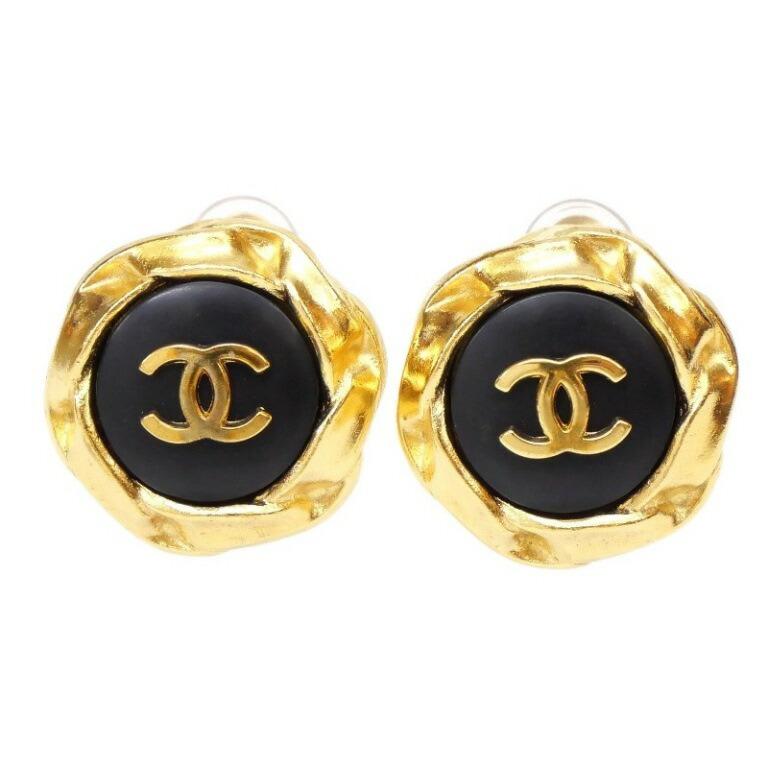 CHANEL（シャネル） イヤリング ココマーク 丸型 96P 黒×ゴールド